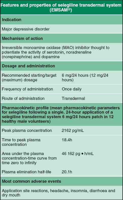 Selegiline Transdermal System In the Treatment of Major Depressive Disorder  | Drugs