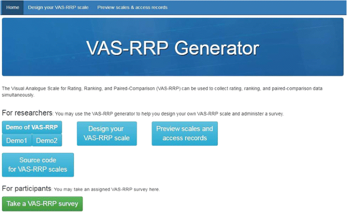 The Visual Analogue Scale for Rating, Ranking and Paired-Comparison (VAS-RRP):  A new technique for psychological measurement | Behavior Research Methods