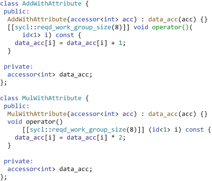A code in C + +. Includes class Add with Attribute and class Mul with Attribute.