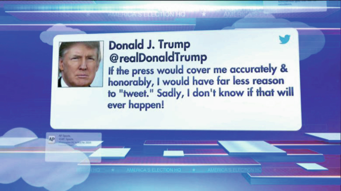 A tweet from Donald Trump reads if the press would cover me accurately and honorably, I would have far less reason to tweet. Sadly, I don't know if that will ever happen.