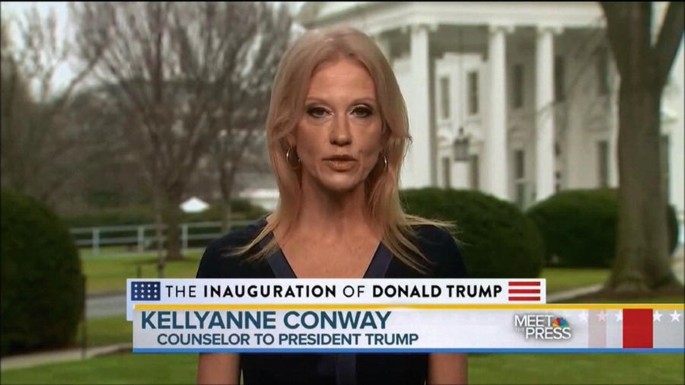 A snapshot of an interview with Kellyanne Conway, counselor to president Trump. The caption reads, the inauguration of Donald Trump.