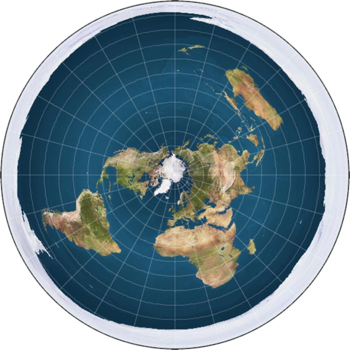 An illustration of a flat Earth inside a ring structure.