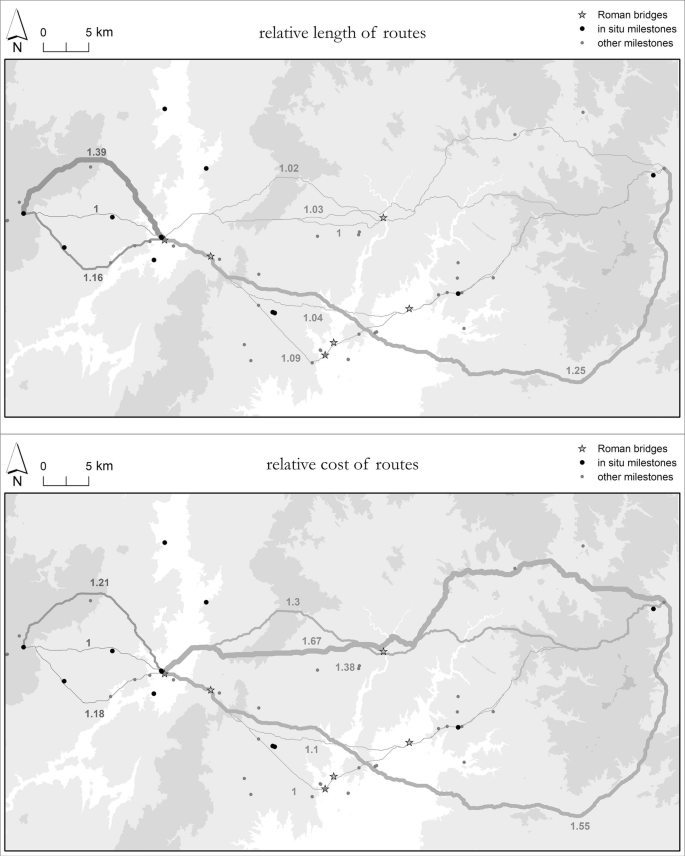 A map of Portugal depicts the relative length and cost of routes between different nodes.