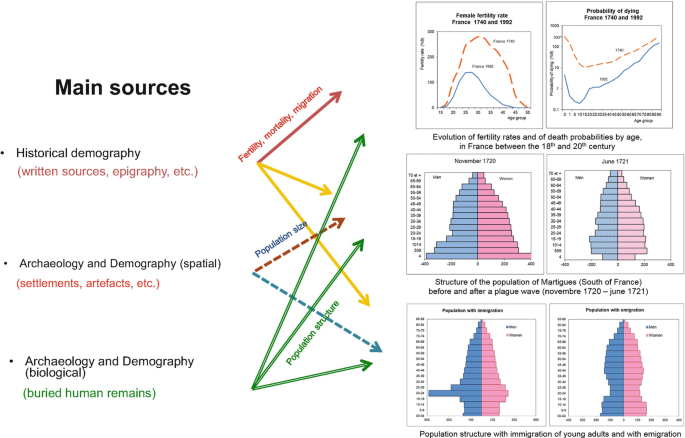 A holistic approach to historical demography, spatial archaeological demography based on settlements, artifacts, and biological archaeological demography based on buried human remains. All the approaches are supported by graphs that represent fertility, mortality, and migration rates along with population size and structure.