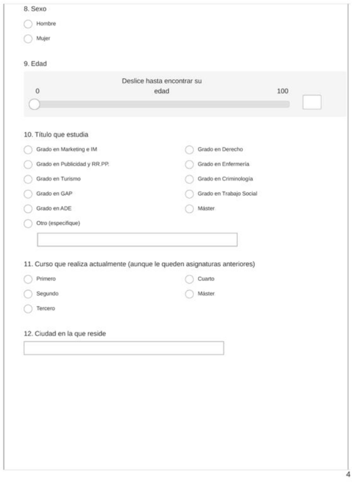 Survey questions in a Foreign language.