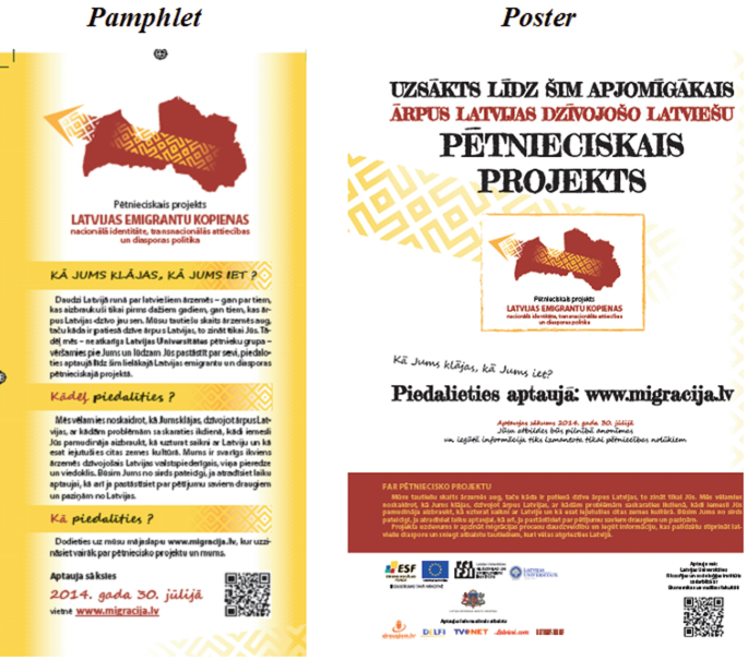 A screenshot of information materials used to recruit respondents. The pamphlet and poster with the text in foreign language.