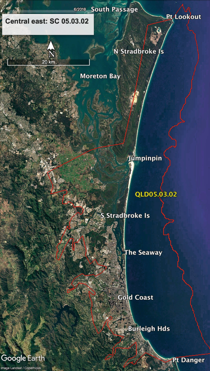 Map of the Coomera River estuary on the Gold Coast and its two adjacent