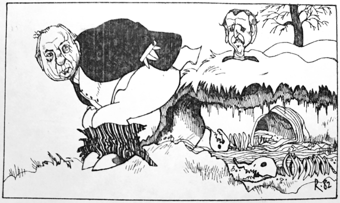 A pencil sketch illustrates Zuckerman on the left. He gases a badger sett, whereas Peter Walker appears on the right, releasing air.