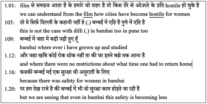 A text of the transcript includes six lines of original oral talk in a foreign language and translated oral talk in English that depicts chaining and meaning-making.