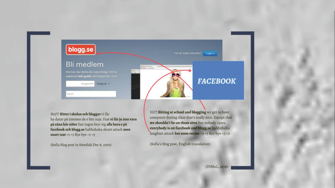 An image of a blog post of Sofia in a virtual blog portal called Blogg dot s e indicating that during class, she and her classmates are using Facebook.