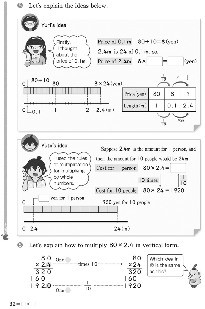 An image of the activity page of a book, titled, Let's explain the ideas below. It includes mathematical questions of multiplication.