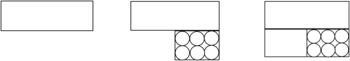 A representation of three boxes. 2 of the boxes have 2 sets of 3 circles arranged horizontally in 2 rows.
