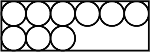 A diagram of 6 balls arranged horizontally in the first row and 3 balls in the second row inside a rectangular box.