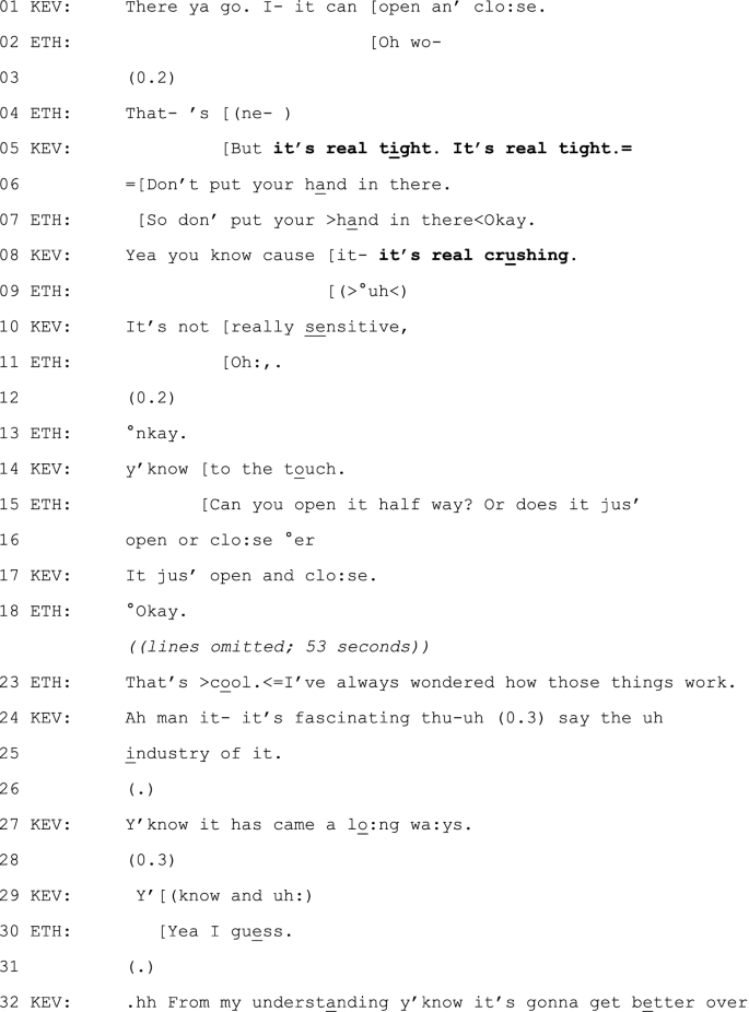 A conversation between Kevin and E T H in 32 lines. The highlighted words are as follows. It's real tight. It's real crushing.