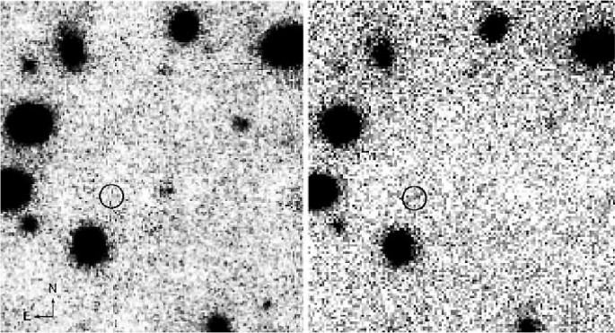 Two digital photographic negatives display H-bands. The right photo contains more dark spots than the left photo.