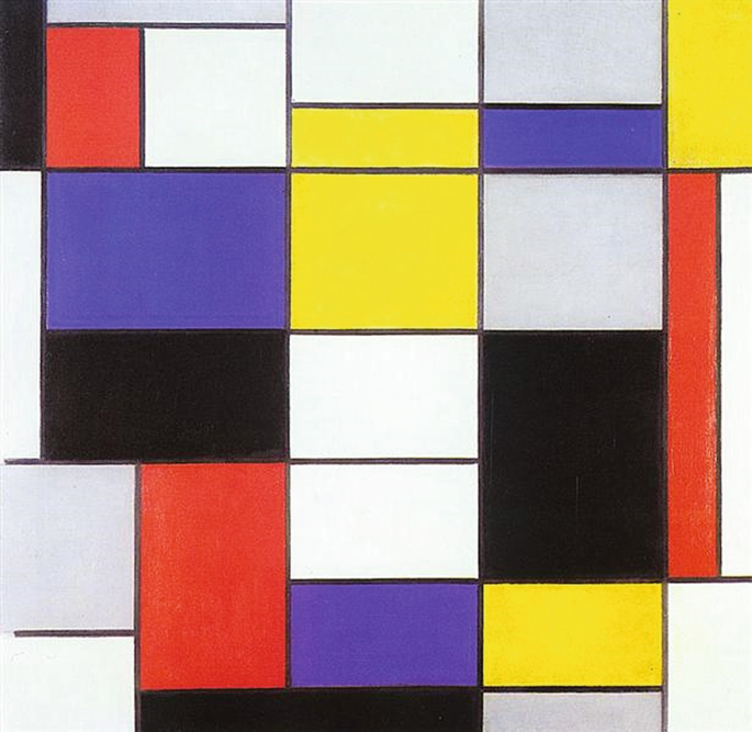 An artwork depicts multiple squares and rectangles with different colors.
