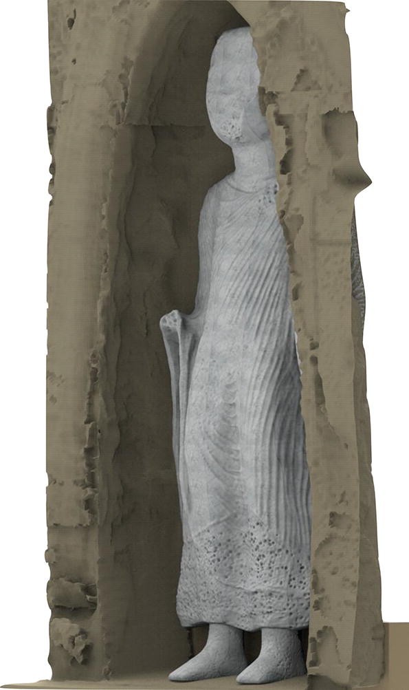 A lateral view of the 3-D proposed reconstruction of the Eastern statue of the Buddha of Bamiyan.