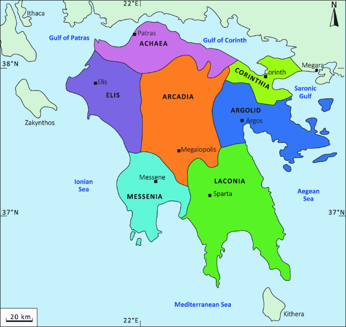 ancient map of peloponnesian peninsula