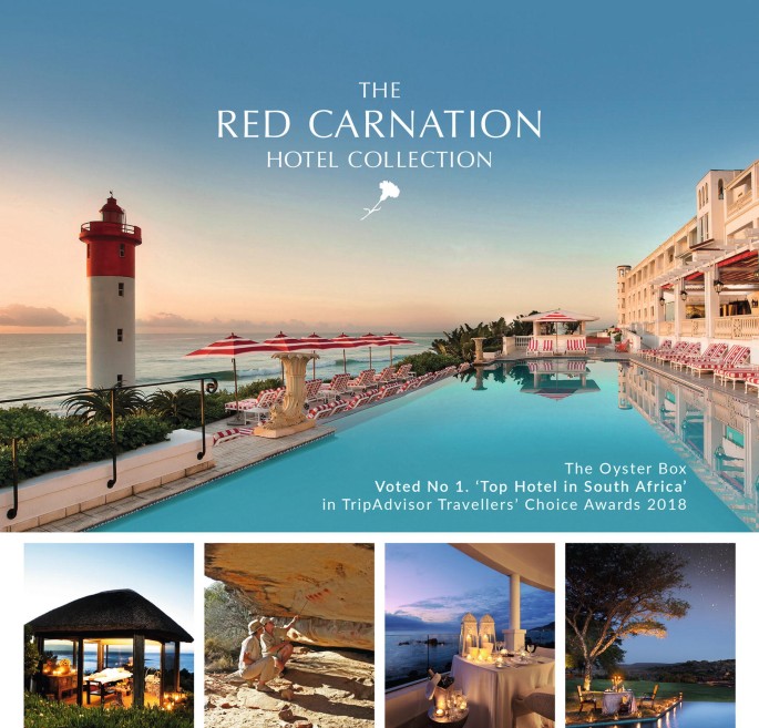 Five photographs of the Red Carnation Hotel collection.