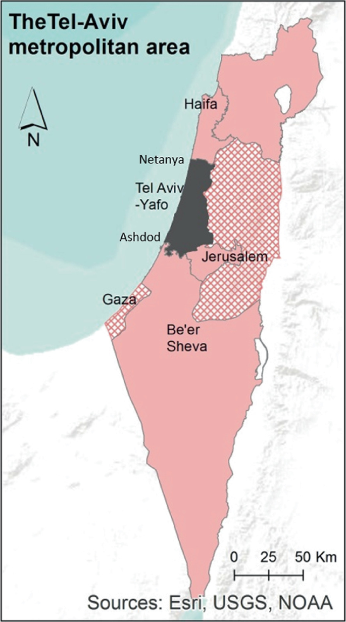 A map of Israel depicts the Tel-Aviv metropolitan area on the western coast.