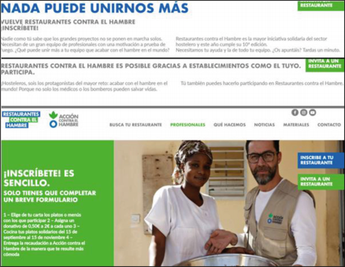 A webpage depicts several messages targeted at restaurants and other similar establishments to encourage them to join the campaign. The messages are in a foreign language.