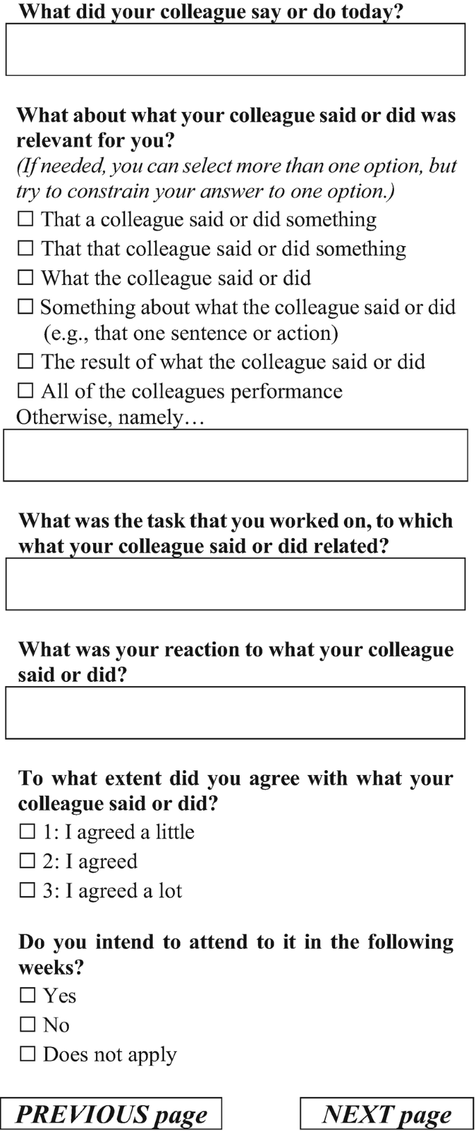 The text has 6 questions, 3 are direction questions and 3 are with options to choose from. Below are the buttons for the previous page and the next page.