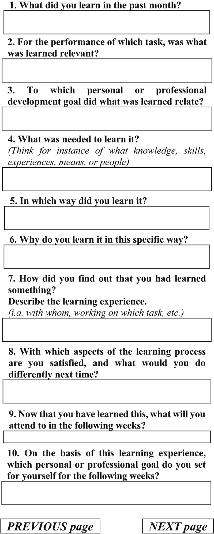 The text has 10 direct questions. Below are the buttons for the previous page and the next page.