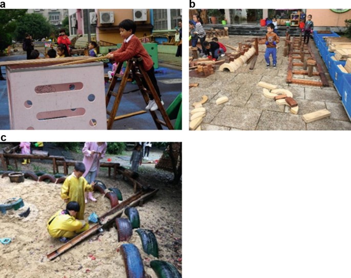 Three photographs of the children interacting with various manipulative materials.