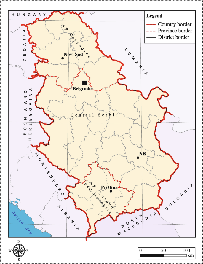 Map of the AP Vojvodina with Districts and Locations of Regional