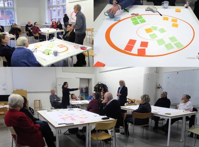Three photographs of the workshop in Design Thinking for Ageing Capabilities.