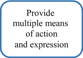 A text in a round-cornered box reads, provide multiple means of action and expression.