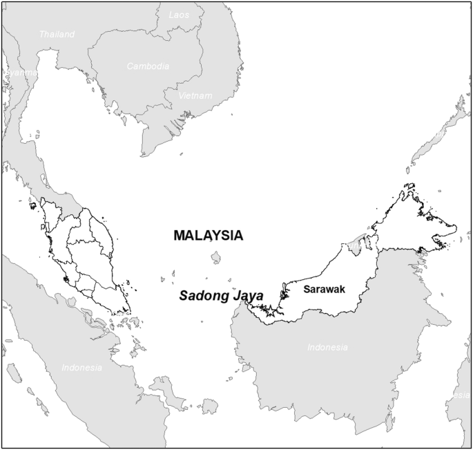 A map of Malaysia. The labeled areas are Sadong Jaya and Sarawak.