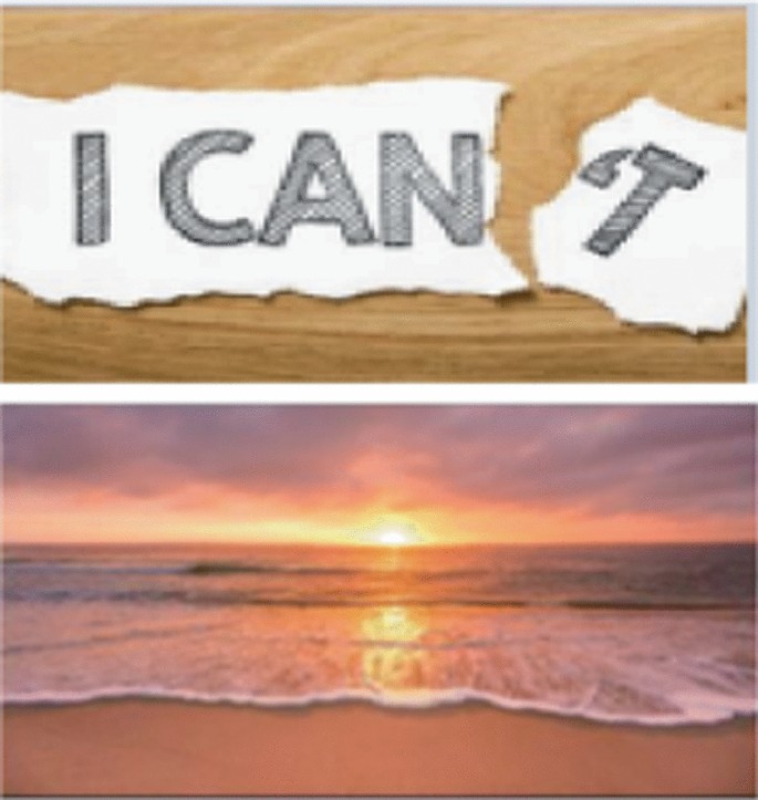 The top image indicates a piece of paper with the word I can't tear out, implying that I can. The second image is a glimpse of sun rays on a beach.