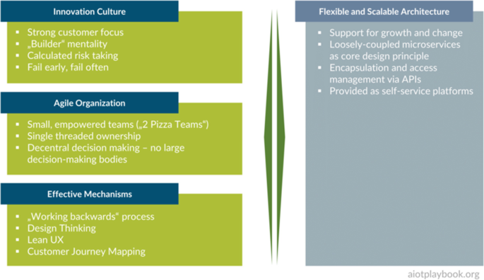 A conceptual framework of industry practices consists of innovation culture, agile organization, effective mechanisms along with flexible and scalable architecture.