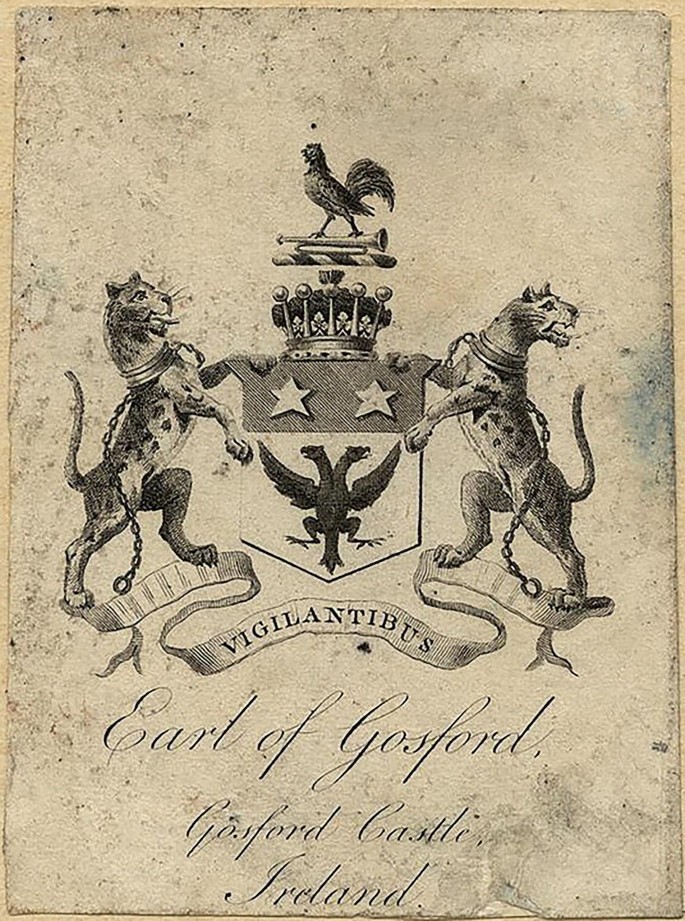 005 19th Century Hand Coloured Italian Bookplate of a Family Coat of Arms