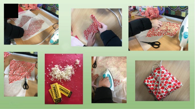 A series of images depicts the steps involved in beeswax wrap creation.