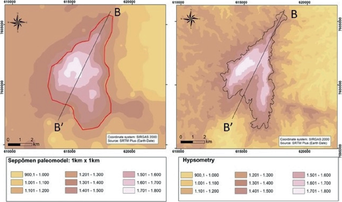 It shows a sector of paleo topographic comparison between present and previous altimetries.