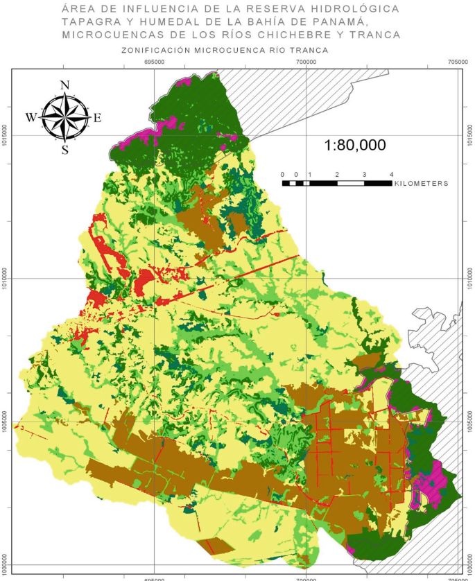 A topological map of the Tranche river watershed formed by Panamanian Youth Mappers that depicts the influence of the Tapagra Hydrological Reserve and wetlands.