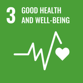 A heartbeat line with a symbol is illustrated on a poster titled 3 Good Health and Well-Being.