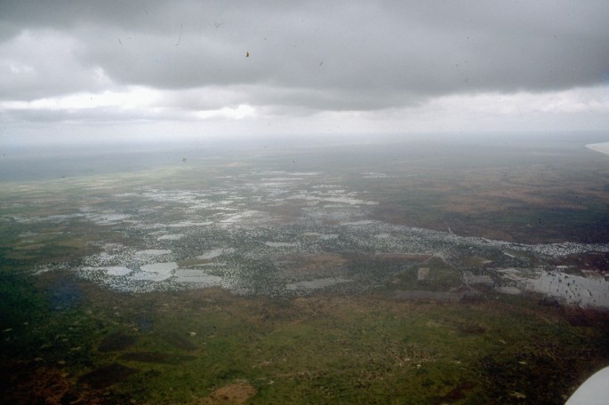 An aerial view of Shabelle cross-country flood displays the flooded land.