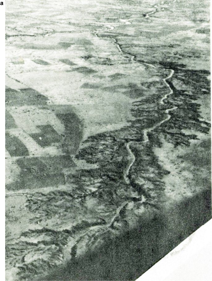 An aerial view of oblique of the Arabsiyo Valley and gully edge.