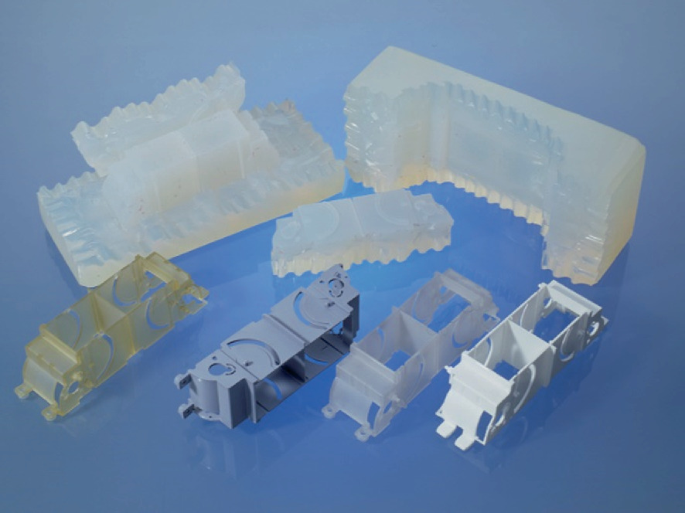 The image of A M silicon moulds of varying sizes and shapes.