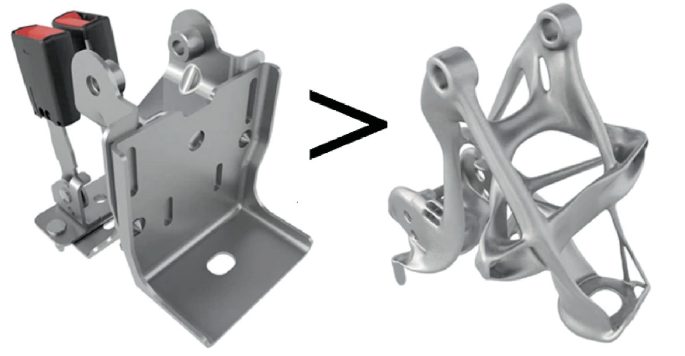 The image of steel made seat support with a seat belt buckle and the seat belt locker and a skeletal design of the seat buckle.