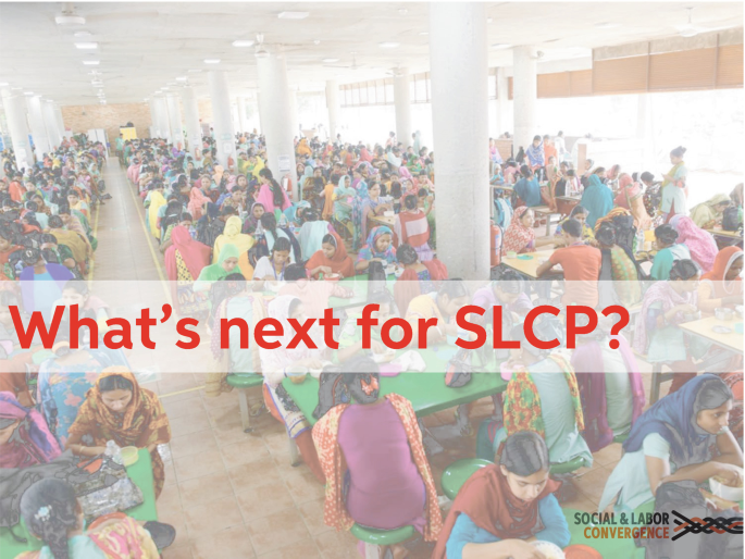 A photo of a large group of people. The text on the photo reads, what's next for S L C P question mark and a logo of social and labor convergence below it.