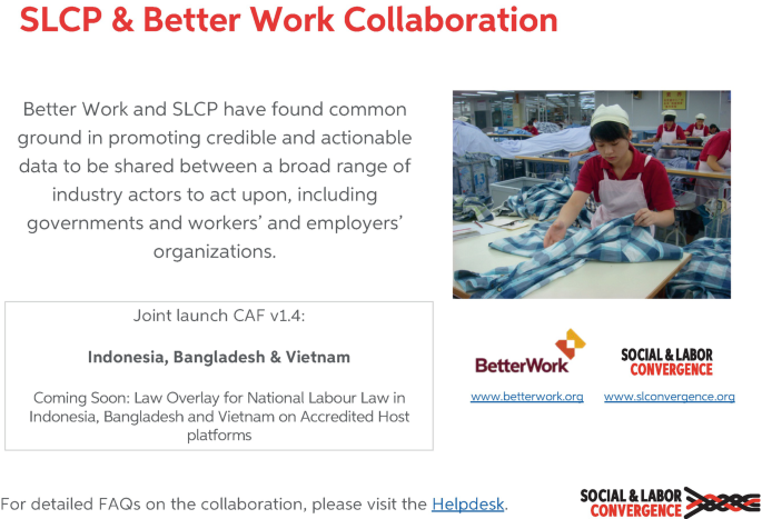 A photo of a person with a cloth piece on the right side of the image, and the text above reads, S L C P and better work collaboration.
