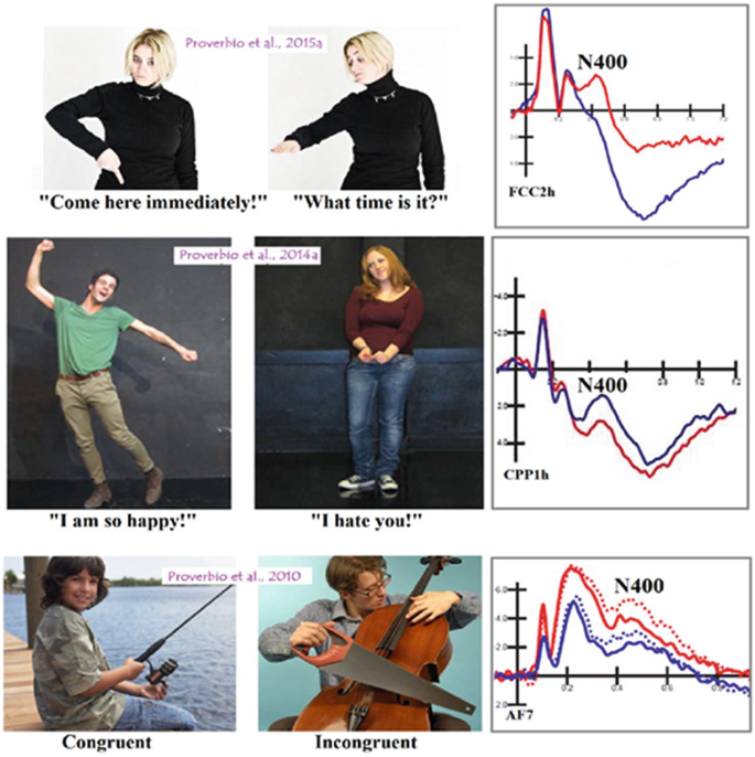 Images of the actors and actresses mimed symbolic gestures and an expressive representation of mood through body language. And next to it are graphs that illustrate the scene did not match up with the verbal description given of it, either in terms of pragmatics.