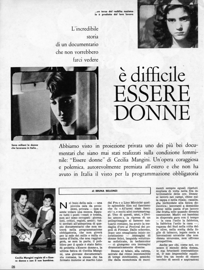 The Hard Work of Being Women in 1960s Italy: Cecilia Mangini and the  Documentary Essere donne