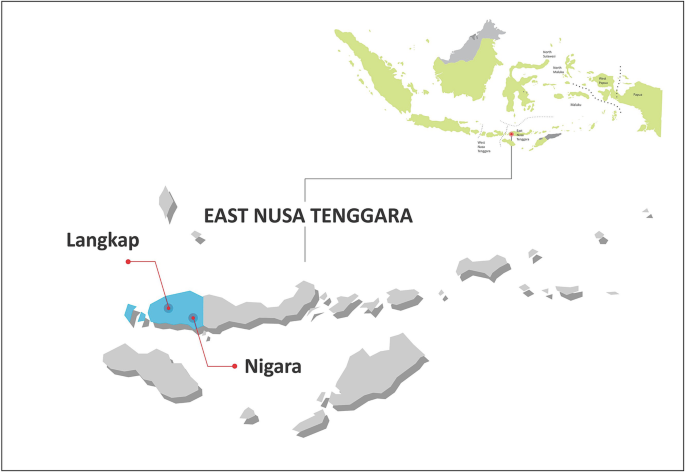 A map of East Nusa Tenggara highlights Langkap and Niagara with an inset map.