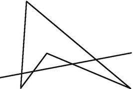 An image of a concave quadrilateral, a line passes through the bottom of the quadrilateral and cuts on four points.