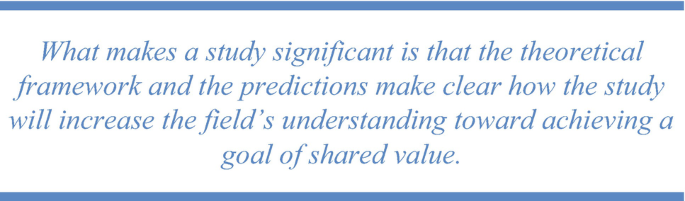 The picture represents a description-What makes a study significant in the theoretical framework and the predictions make clear how it will increase the field's understanding.